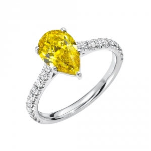 Fancy Yellow Pear shape Engagement ring