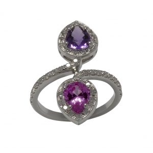 Pink Sapphire- Amethyst Ring